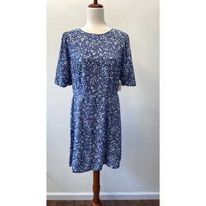 Old Navy Smocked Dress Womens Size L Blue Ditsy Floral Cottagecore Prairie NWT